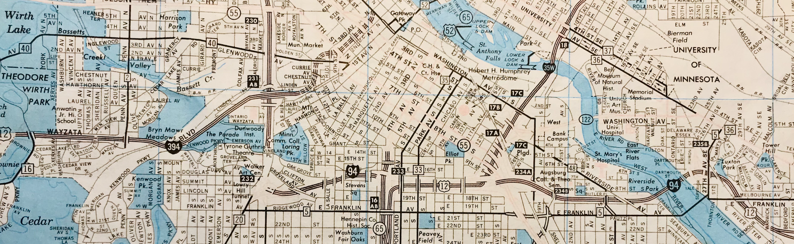 90s map centered on West of downtown Minneapolis