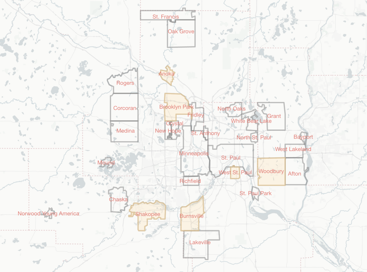 thirty municipalities map